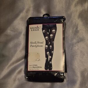 Music Legs Black and White Skull Pantyhose